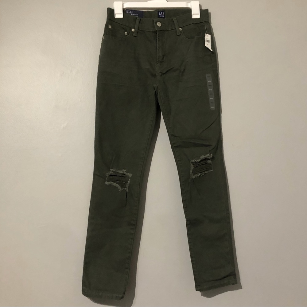 GAP Denim Girlfriend Stretch Slim Green Jeans NWT P